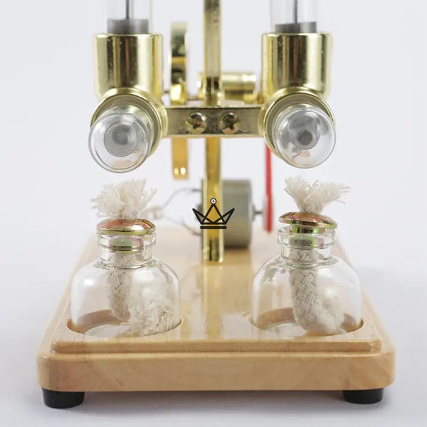 Twin-cylinder Stirling engine with generator and LED - CASTOR