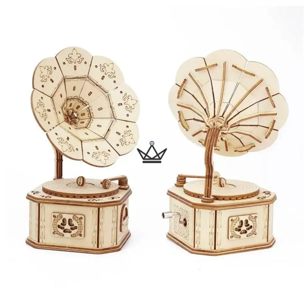 3D wooden gramophone music box puzzle with hand crank - SERENADE