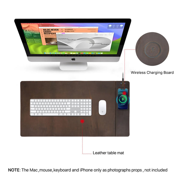Customizable XXL Leather Mouse Pad with Wireless Charger - Magellan Traveler