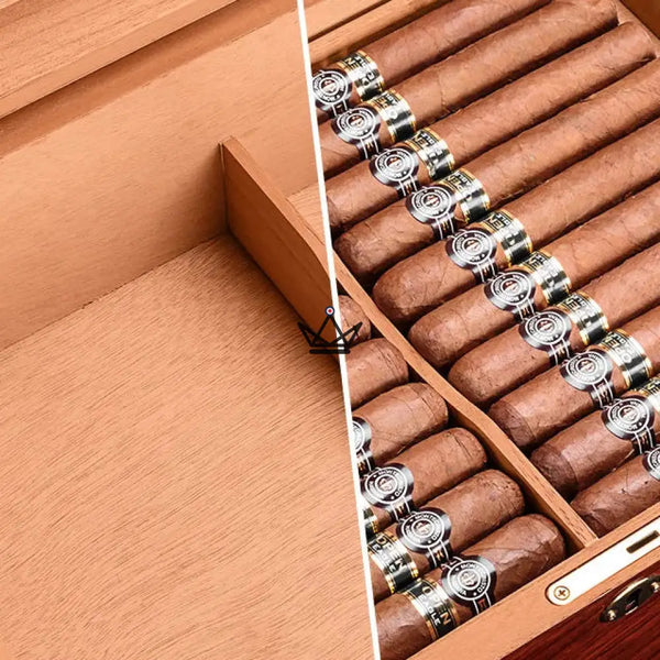 Aura Cedar Humidor — rosewood & abalone, 100 cigars, adjustable cedar dividers, gold lock – 5/8