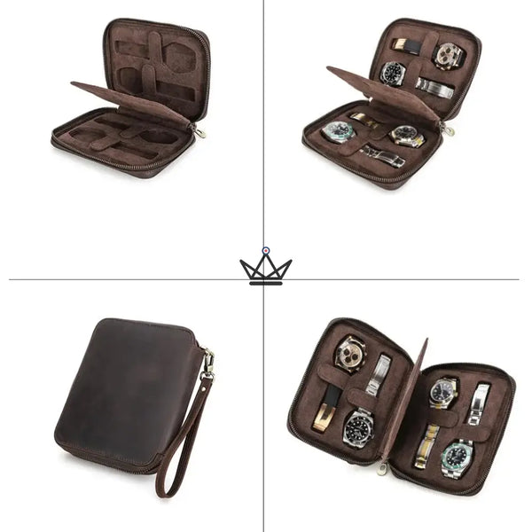 Customizable Travel Watch Case – Voyageur Keeper — Full Grain Leather, 4 Sizes: 2 to 8 Watches – 19/20