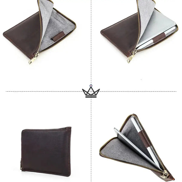 Customizable leather zippered iPad mini sleeve with wrist strap — Voyageur OPUS – 10/11