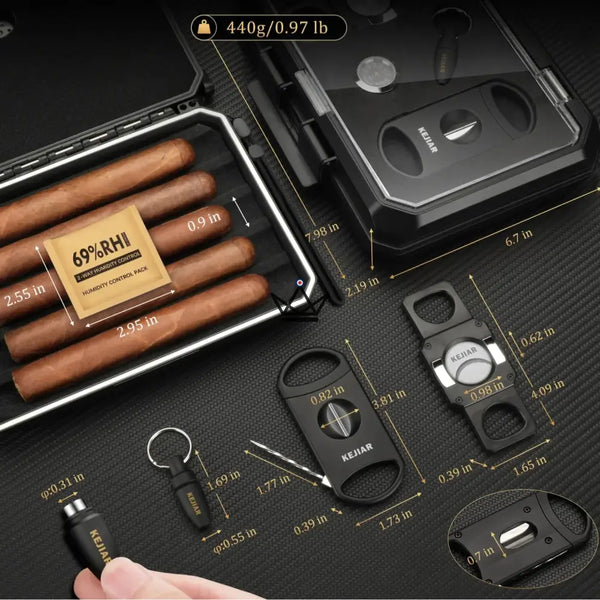 New Origin Cigar Travel Humidor — portable mini humidor, hygrometer & 5 integrated accessories – 6/16
