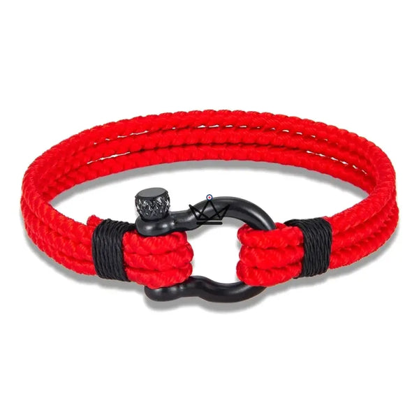 Braided cord bracelet with black steel marine shackle — BOSCO – 4/11