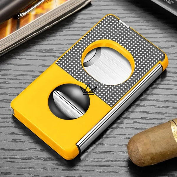 Elite Slice Cigar Cutter — 3 Cuts in 1 (Straight, V, Punch), Stainless Steel & Premium Resin, 6 Finishes, Gift Box Included, Vibrant Yellow