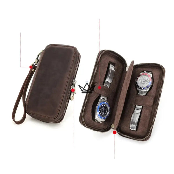 Customizable Travel Watch Case – Voyageur Keeper — Full Grain Leather, 4 Sizes: 2 to 8 Watches – 8/20