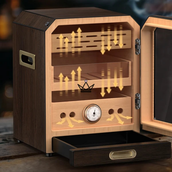 Prestige Cedar Lux Cigar Humidor - Cedar, Touch LED, 100-150 Cigars, Glass Drawer, 2 Humidifiers, Front Hygrometer, Walnut or Carbon – 4/15