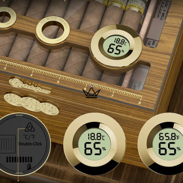 Orbis Vault Humidor — Spanish Cedar, Glass Top, Digital Hygrometer & Gel Humidifier – 3/7