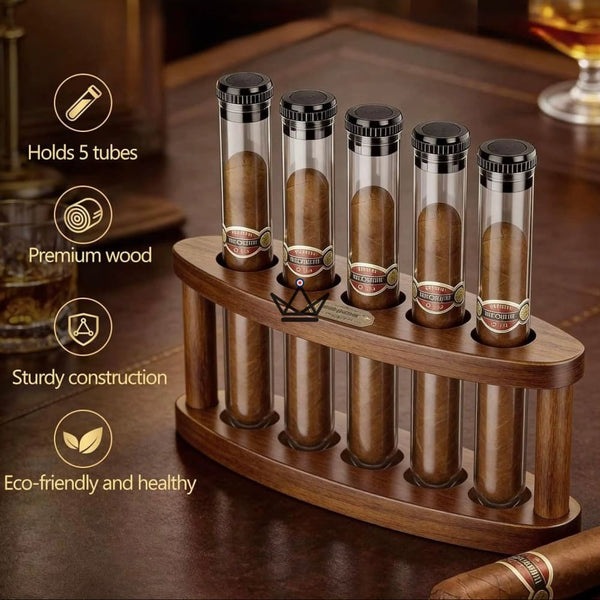 Quintet Acacia Wood Desktop Humidor — 5 Tubes