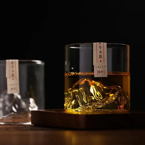 3D mountain whiskey glass in wooden gift box — SUMMIT – 7/8