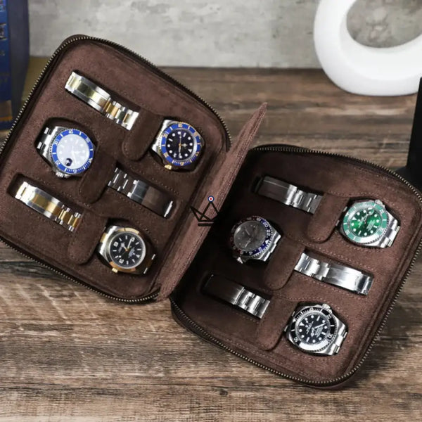 Customizable Travel Watch Case – Voyageur Keeper — Full Grain Leather, 4 Sizes: 2 to 8 Watches, 6 Watches
