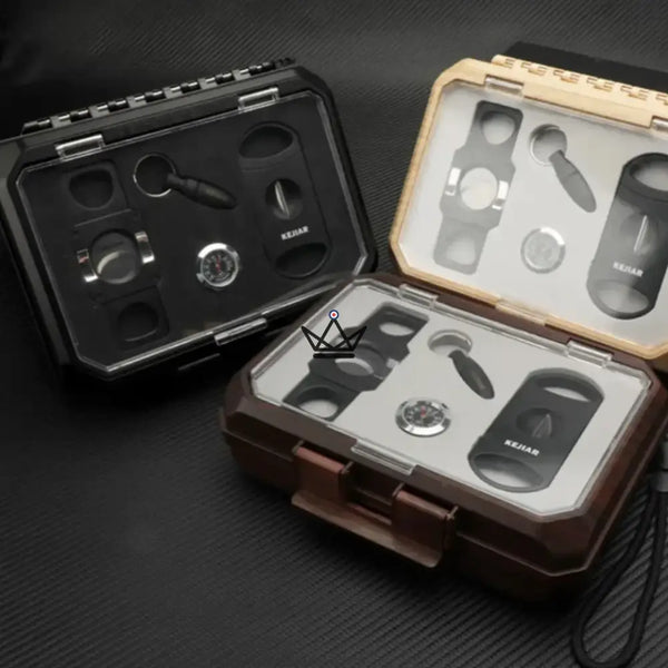 New Origin Cigar Travel Humidor — portable mini humidor, hygrometer & 5 integrated accessories – 9/16