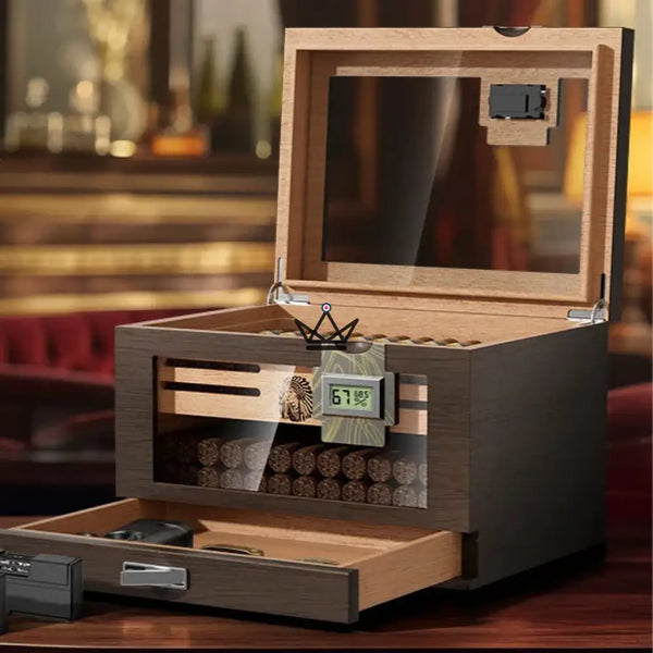 Dominion Heritage Cigar Humidor — Spanish Cedar, Glass Top, 80 Cigars, 2 Digital Hygrometers, 2 Gel Humidifiers & 3 Travel Tubes – 2/8