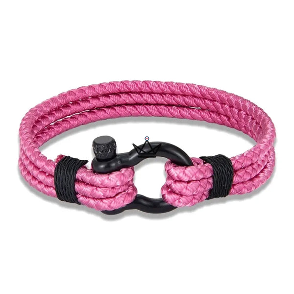 Braided cord bracelet with black steel marine shackle — BOSCO, Pink / S