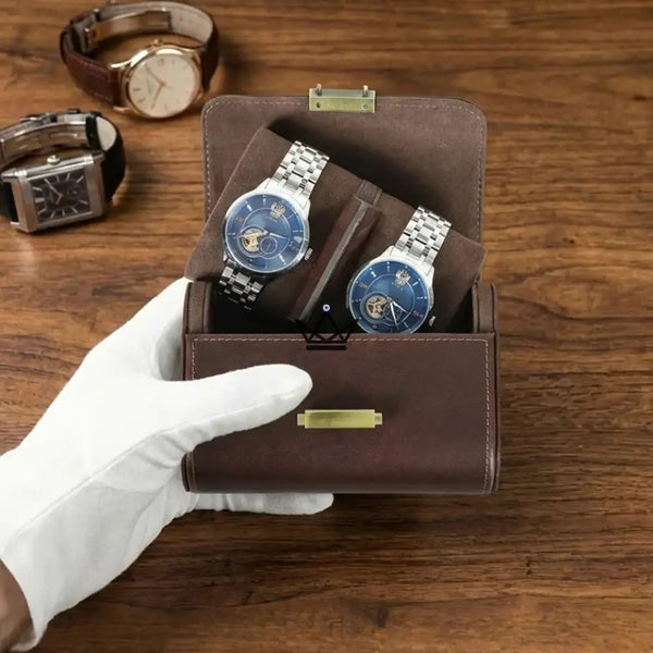 Customizable Leather Travel Watch Case for 1 to 4 Watches — Voyageur CAPSULE, Duo — 2 watches