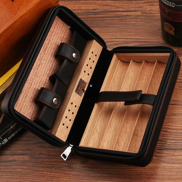 Cave à cigare de voyage en cuir - COHIBA STYLE Solo Noir portable avec humidificateur