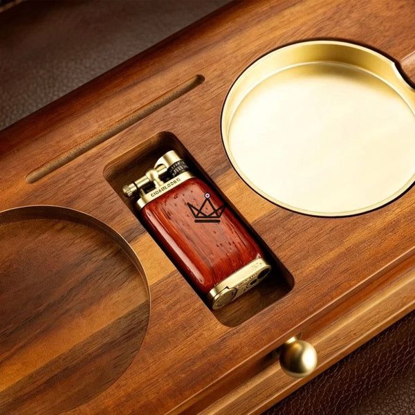 Solid Wood Cigar Ashtray with Whisky Slot and Drawer - Whisky Butler