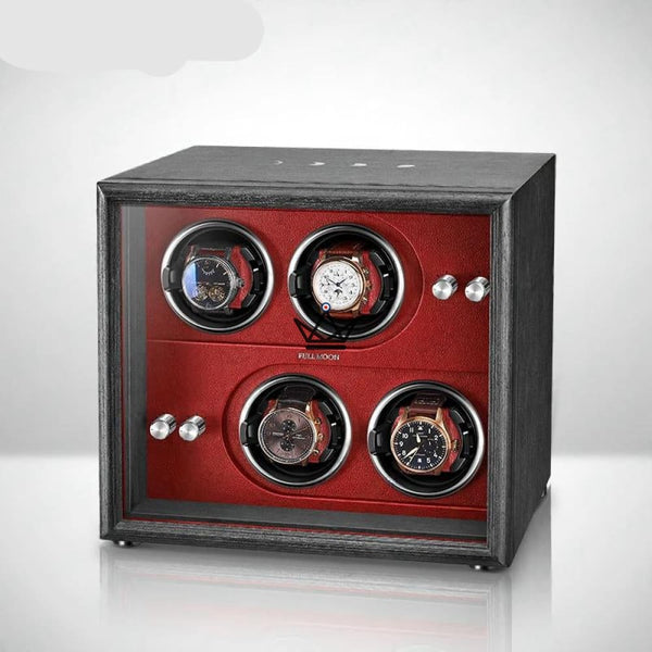 Automatic Watch Winder FULL MOON — Moon Phases, LED, Anti-Magnetic, 2 or 4 Watches, 4 Pitches / Red