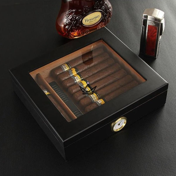 JANGO Cigar Humidor — Glass-top 20 cigars, Spanish cedar & humidifier