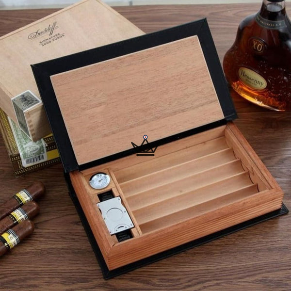 Cave à cigare en cuir - CUBA SECRET BOOK original luxe caché livre marron coupe cigare