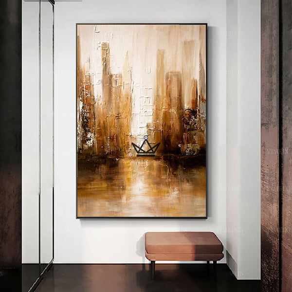 Peinture à l'huile sur toile XXL - Reflets Urbains - - 0 - Cadeau, Noël, Anniversaire, Original - Atelier Atypique