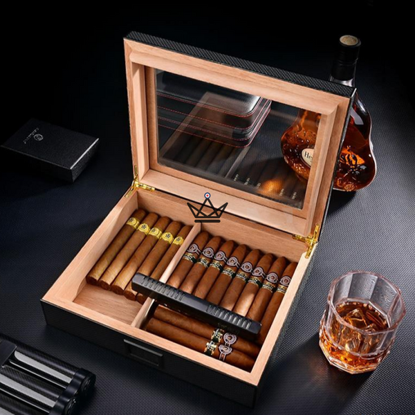 Cave à Cigares - CARBON fibre de carbon carbonne luxe cadeau anniversaire fete des peres original ouverte cohiba