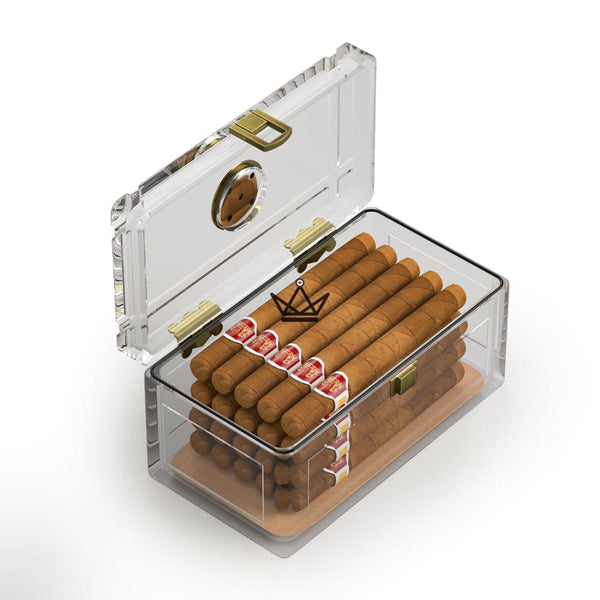 Cave à Cigare - CRYSTAL WOOD luxe acrylique original transparente ouverte
