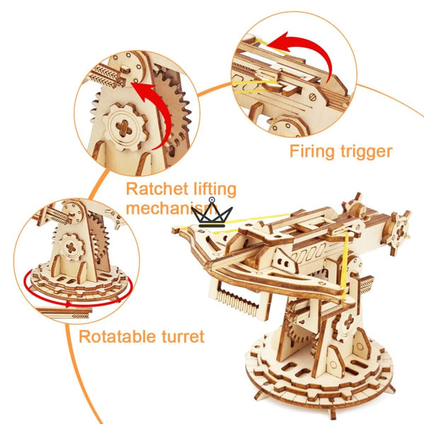 Medieval ballista 3D wooden puzzle with figurine and projectiles - VELITE