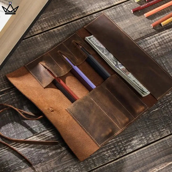 Leather case for pens and pencils - Voyageur Roll (customizable)