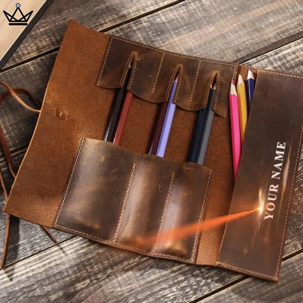 Leather case for pens and pencils - Voyageur Roll (customizable)