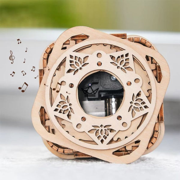 3D wooden puzzle music box with cutout floral patterns - FLORALIE
