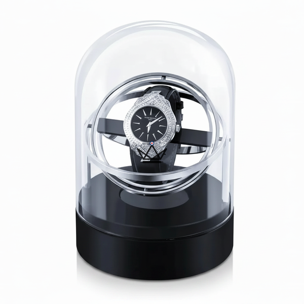Single watch winder under  a glass dome with gyroscopic rings - ASTROLABE