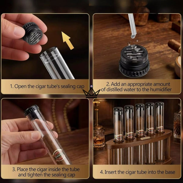Quintet Acacia Wood Desktop Humidor — 5 Tubes
