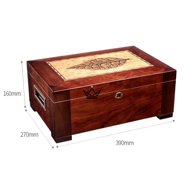 Aura Cedar Humidor — rosewood & abalone, 100 cigars, adjustable cedar dividers, gold lock