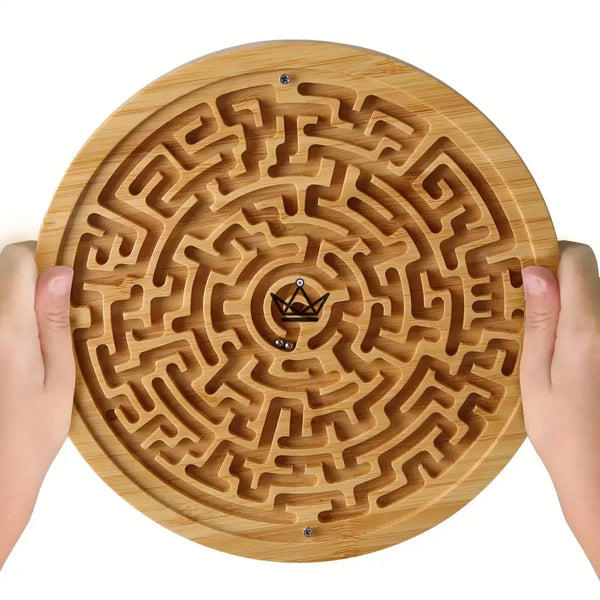 Bamboo marble labyrinth, double-sided round skill game — MEANDER