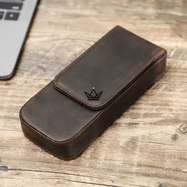 Customizable 3-pen leather case with removable tray — TERCET Traveler, Coffee