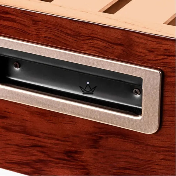Aura Cedar Humidor — rosewood & abalone, 100 cigars, adjustable cedar dividers, gold lock