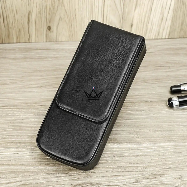 Customizable 3-pen leather case with removable tray — TERCET Traveler, Black