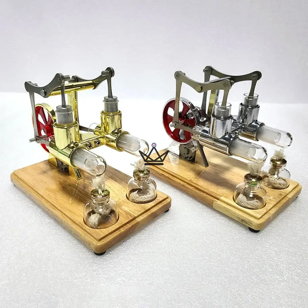 Twin-cylinder Stirling engine with generator and LED - CASTOR
