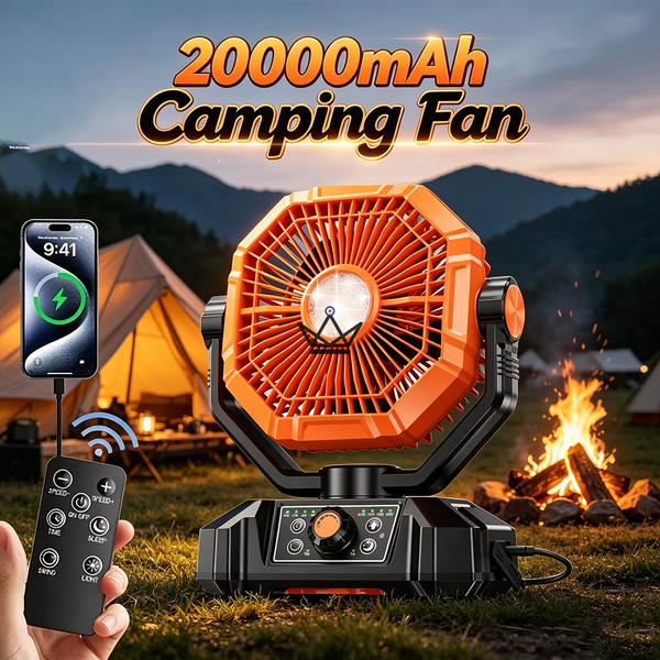 Ventilateur portable sur batterie NOELY — 20 000 mAh, LED & Power Bank