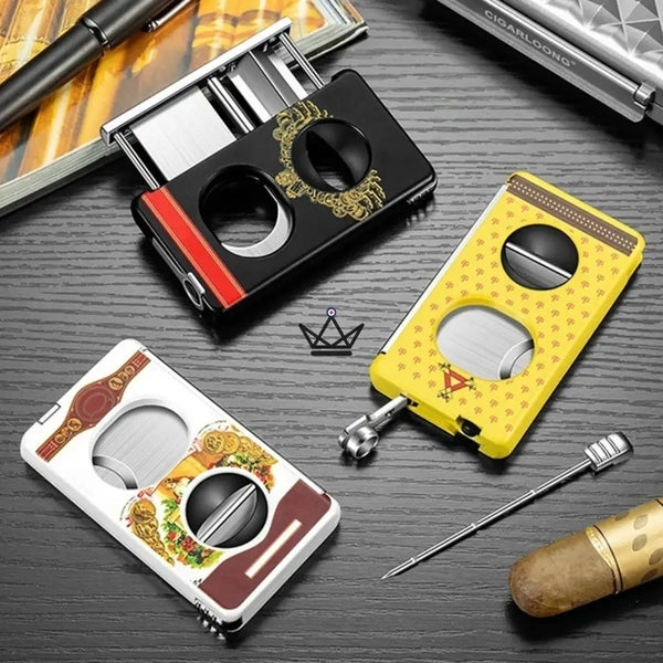 Elite Slice Cigar Cutter — 3 Cuts in 1 (Straight, V, Punch), Stainless Steel & Premium Resin, 6 Finishes, Gift Box Included