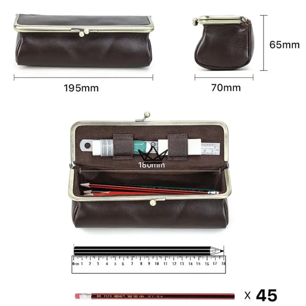 Personalizable Leather Pouch with Vintage Clasp - Traveller SCRIPT