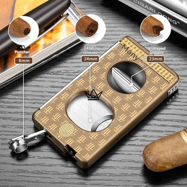 Elite Slice Cigar Cutter — 3 Cuts in 1 (Straight, V, Punch), Stainless Steel & Premium Resin, 6 Finishes, Gift Box Included