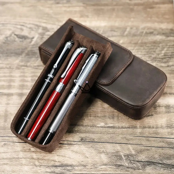 Customizable 3-pen leather case with removable tray — TERCET Traveler – 9/18