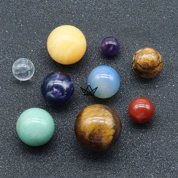 Natural stone solar system, 9 spheres in a wooden box — SIDÉRAL – 6/9