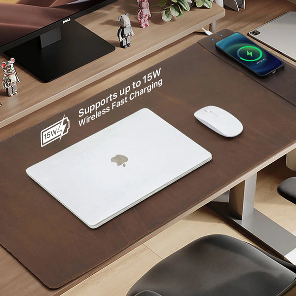 Customizable XXL Leather Mouse Pad with Wireless Charger - Magellan Traveler