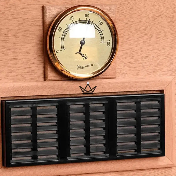 Aura Cedar Humidor — rosewood & abalone, 100 cigars, adjustable cedar dividers, gold lock