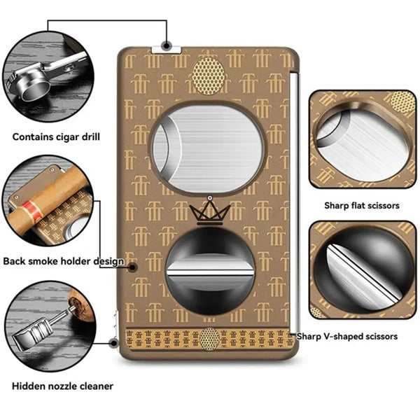 Elite Slice Cigar Cutter — 3 Cuts in 1 (Straight, V, Punch), Stainless Steel & Premium Resin, 6 Finishes, Gift Box Included