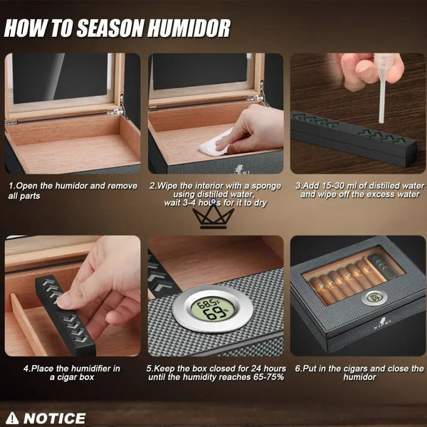 Carbon Fiber Cigar Humidor 25-35 Cigars Glass Top - SHADOW