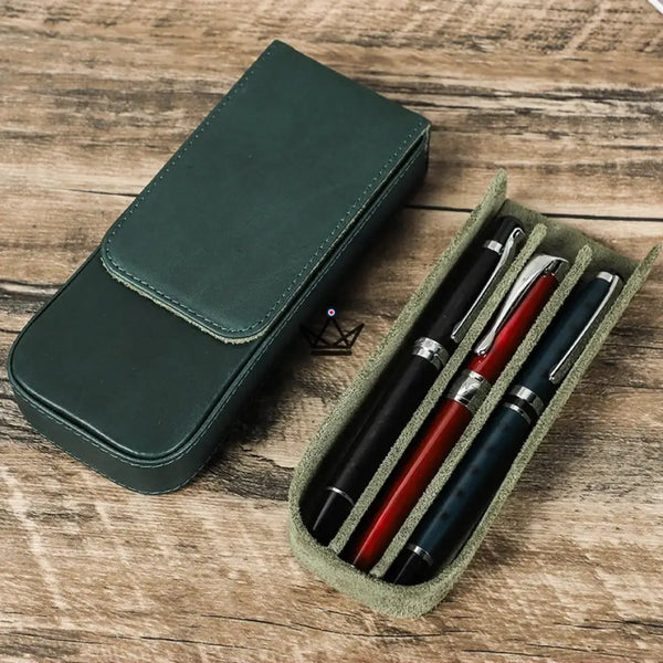 Customizable 3-pen leather case with removable tray — TERCET Traveler – 2/18